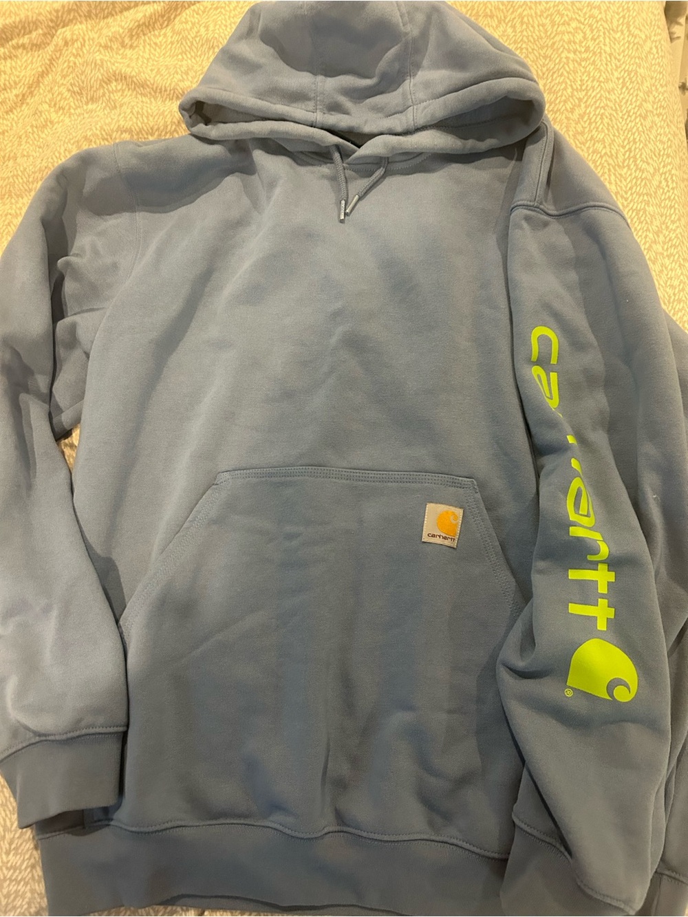 Carhartt Light Blue Loose Fit Hoodie with Black Logo Tag